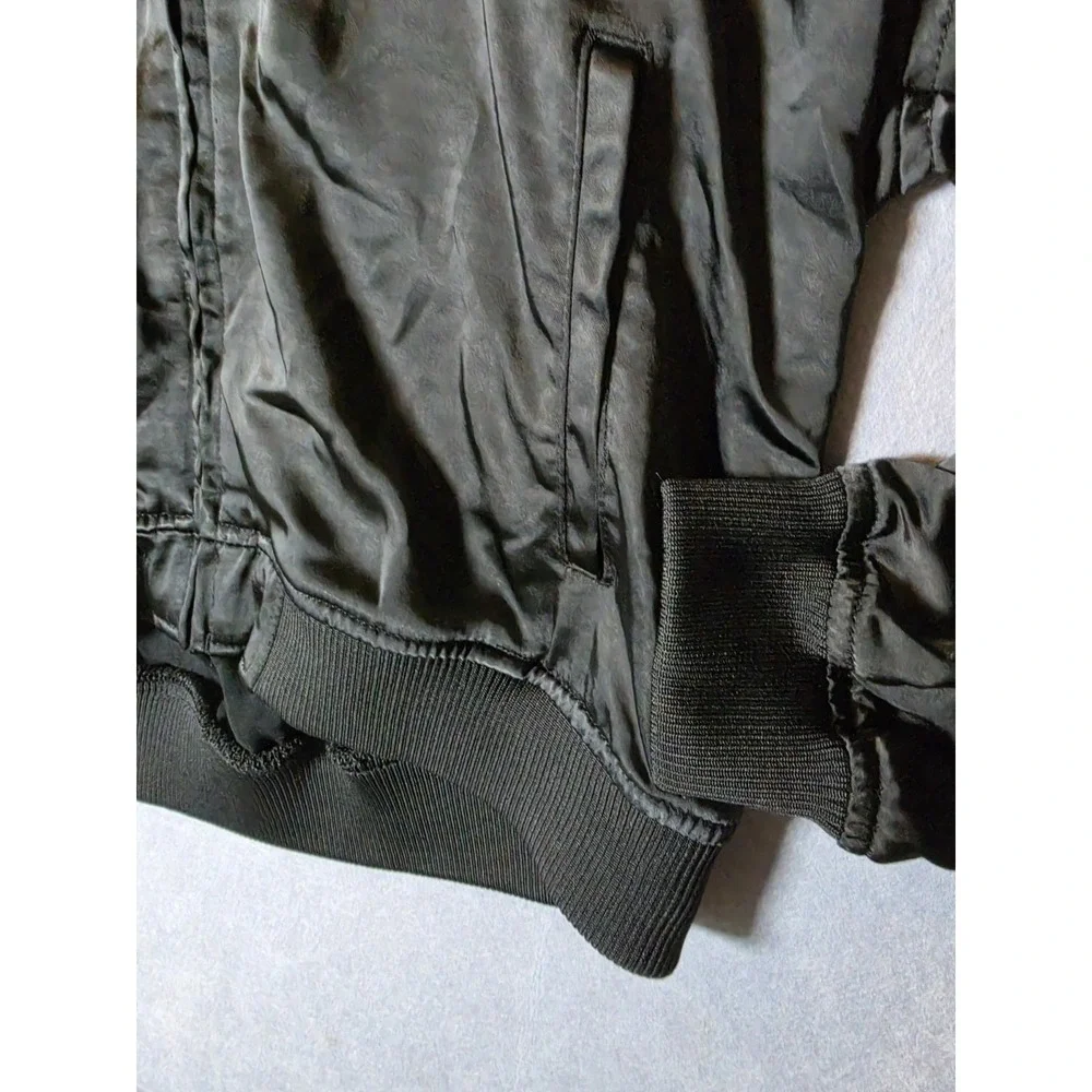 Vans Bomber Jacket Womens Medium Blac Satin Full Zip Embroidered Logo Streetwear